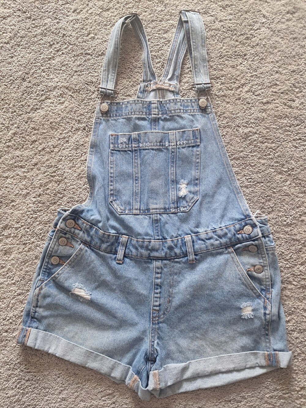 Women's Aeropostale Size Medium Distressed Denim Overalls Shorts Jeans